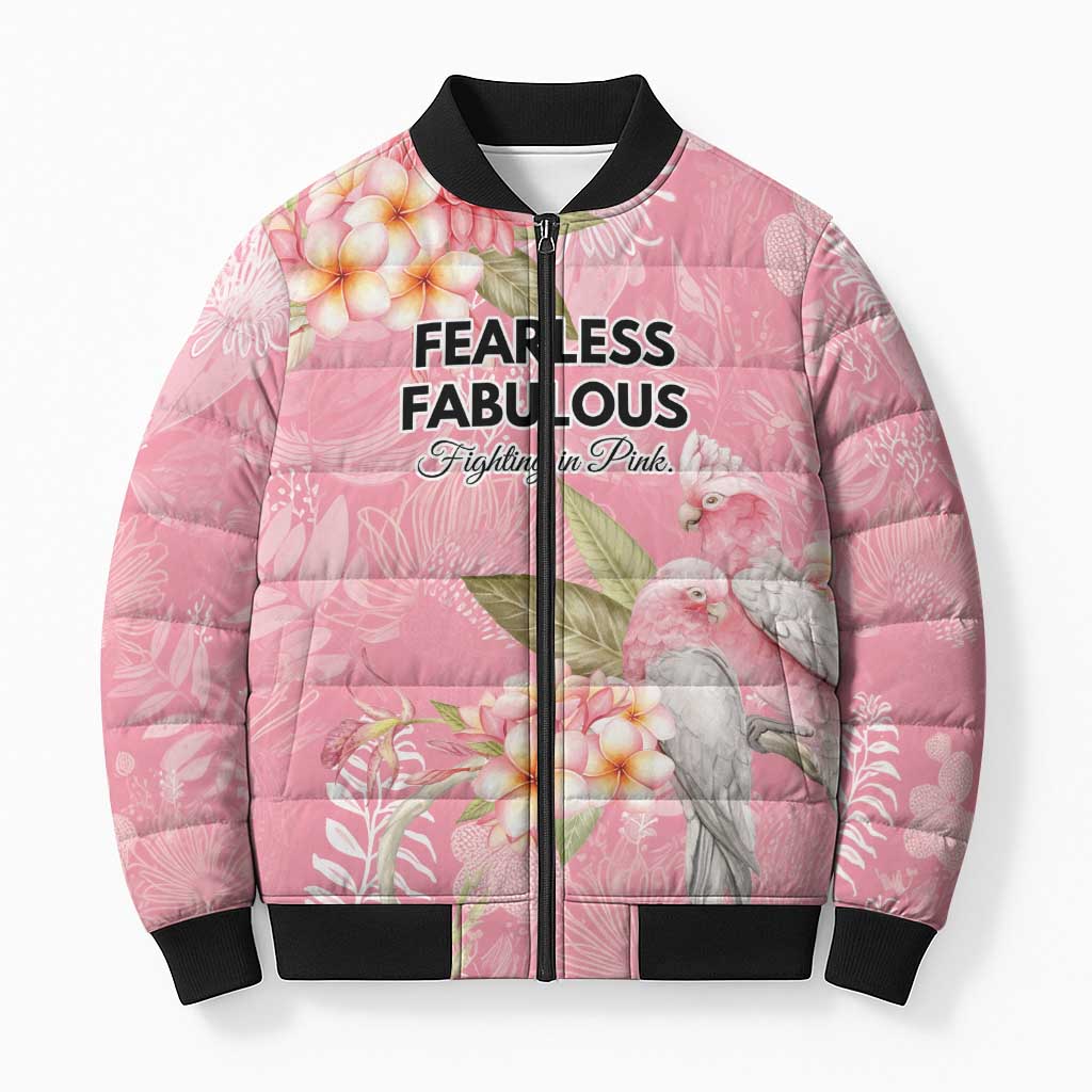 Personalised Galah Cockatoo Fighting in Pink Bomber Puffer Jacket Australian Breast Cancer Spirit - Aussie Hoodie