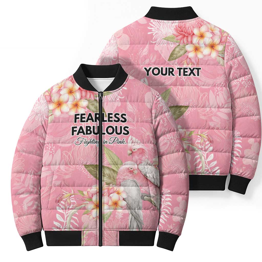 Personalised Galah Cockatoo Fighting in Pink Bomber Puffer Jacket Australian Breast Cancer Spirit - Aussie Hoodie