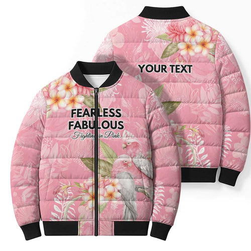 Personalised Galah Cockatoo Fighting in Pink Bomber Puffer Jacket Australian Breast Cancer Spirit - Aussie Hoodie