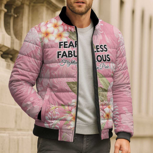 Personalised Galah Cockatoo Fighting in Pink Bomber Puffer Jacket Australian Breast Cancer Spirit - Aussie Hoodie
