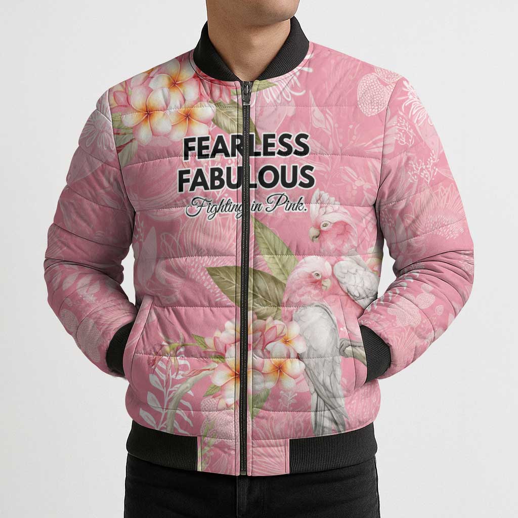 Personalised Galah Cockatoo Fighting in Pink Bomber Puffer Jacket Australian Breast Cancer Spirit - Aussie Hoodie
