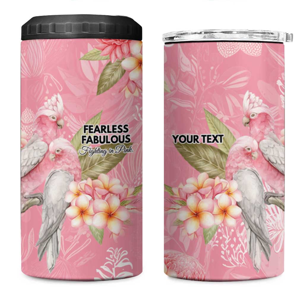 Personalised Galah Cockatoo Fighting in Pink 4 in 1 Can Cooler Tumbler Australian Breast Cancer Spirit - Aussie Hoodie