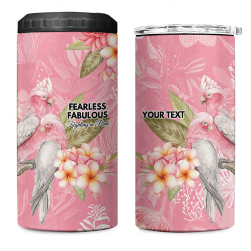Personalised Galah Cockatoo Fighting in Pink 4 in 1 Can Cooler Tumbler Australian Breast Cancer Spirit - Aussie Hoodie