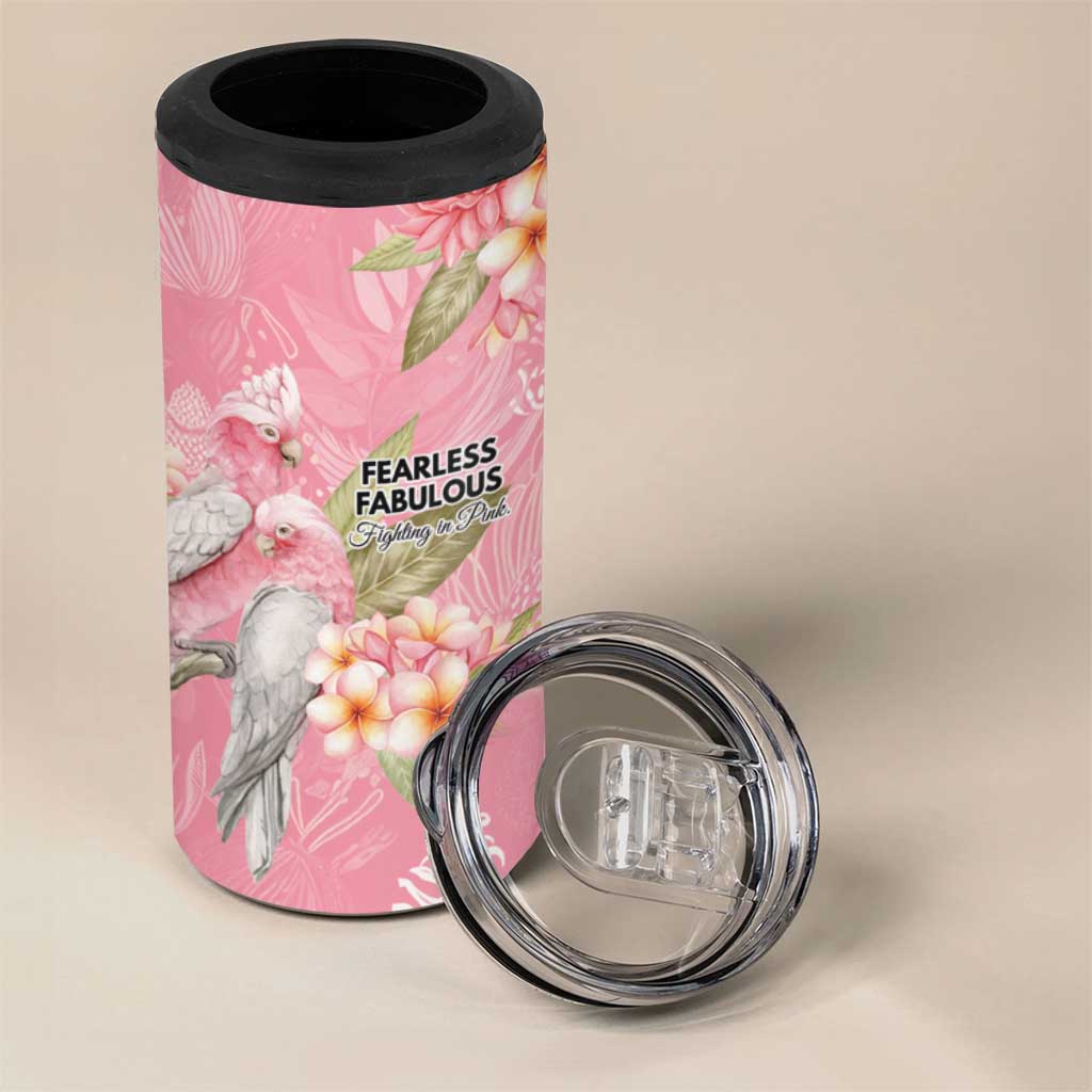 Personalised Galah Cockatoo Fighting in Pink 4 in 1 Can Cooler Tumbler Australian Breast Cancer Spirit - Aussie Hoodie