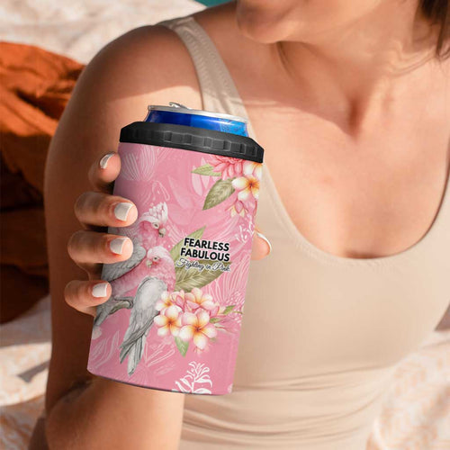 Personalised Galah Cockatoo Fighting in Pink 4 in 1 Can Cooler Tumbler Australian Breast Cancer Spirit - Aussie Hoodie