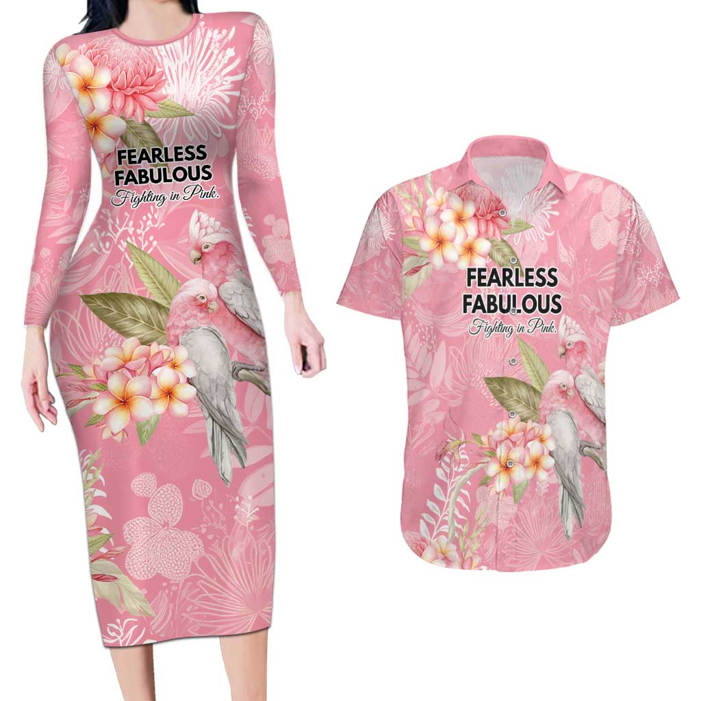Personalised Galah Cockatoo Fighting in Pink Couples Matching Long Sleeve Bodycon Dress and Hawaiian Shirt Australian Breast Cancer Spirit - Aussie Hoodie