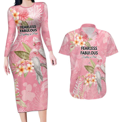 Personalised Galah Cockatoo Fighting in Pink Couples Matching Long Sleeve Bodycon Dress and Hawaiian Shirt Australian Breast Cancer Spirit - Aussie Hoodie