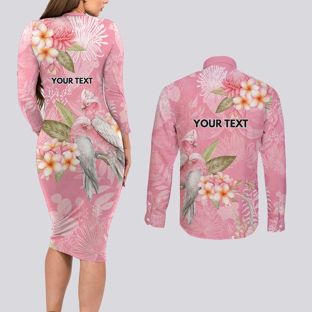 Personalised Galah Cockatoo Fighting in Pink Couples Matching Long Sleeve Bodycon Dress and Long Sleeve Button Shirt Australian Breast Cancer Spirit - Aussie Hoodie