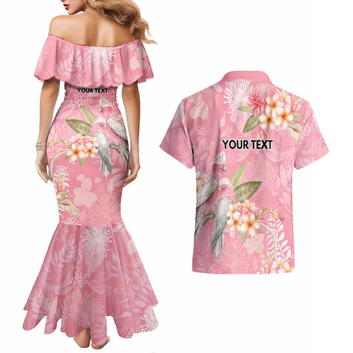 Personalised Galah Cockatoo Fighting in Pink Couples Matching Mermaid Dress and Hawaiian Shirt Australian Breast Cancer Spirit - Aussie Hoodie
