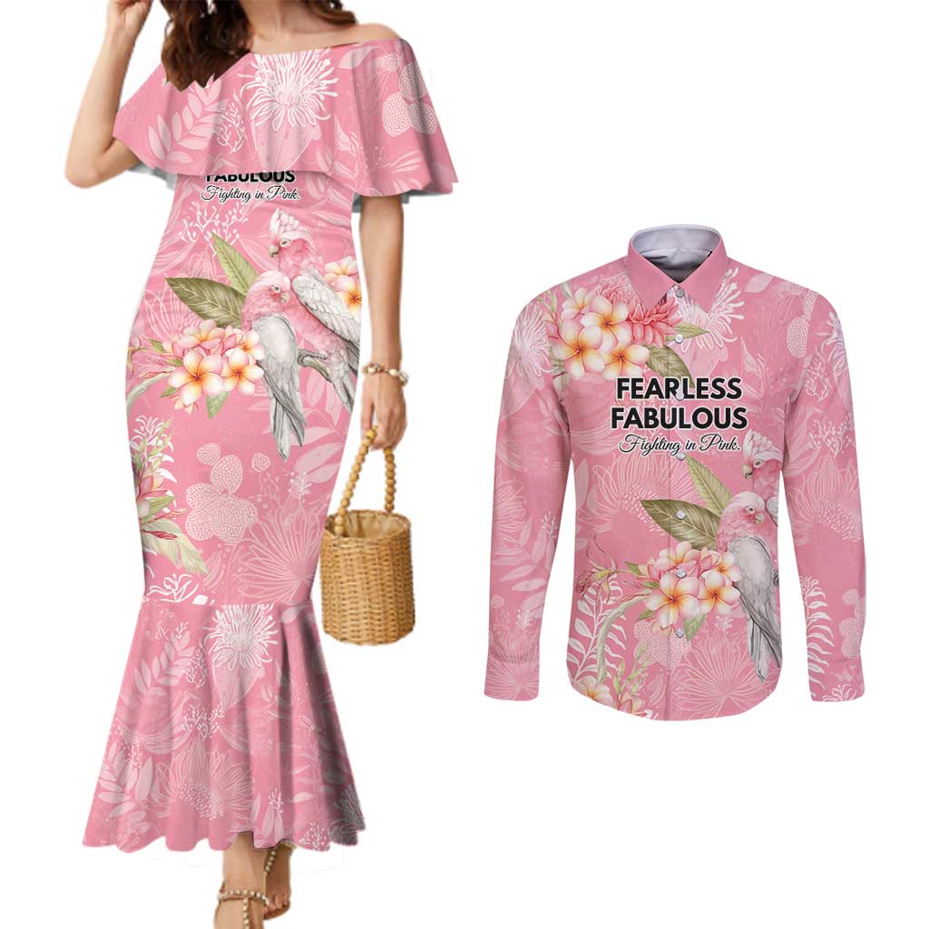 Personalised Galah Cockatoo Fighting in Pink Couples Matching Mermaid Dress and Long Sleeve Button Shirt Australian Breast Cancer Spirit - Aussie Hoodie