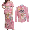 Personalised Galah Cockatoo Fighting in Pink Couples Matching Off Shoulder Maxi Dress and Long Sleeve Button Shirt Australian Breast Cancer Spirit - Aussie Hoodie