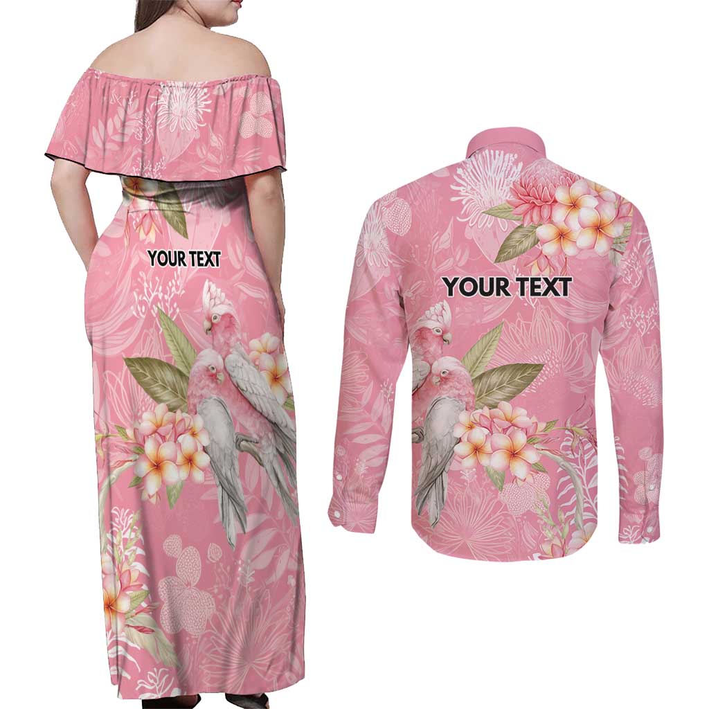 Personalised Galah Cockatoo Fighting in Pink Couples Matching Off Shoulder Maxi Dress and Long Sleeve Button Shirt Australian Breast Cancer Spirit - Aussie Hoodie
