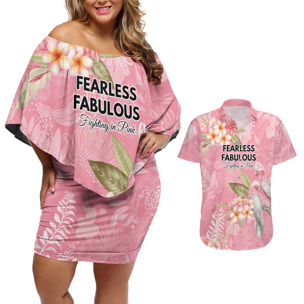 Personalised Galah Cockatoo Fighting in Pink Couples Matching Off Shoulder Short Dress and Hawaiian Shirt Australian Breast Cancer Spirit - Aussie Hoodie