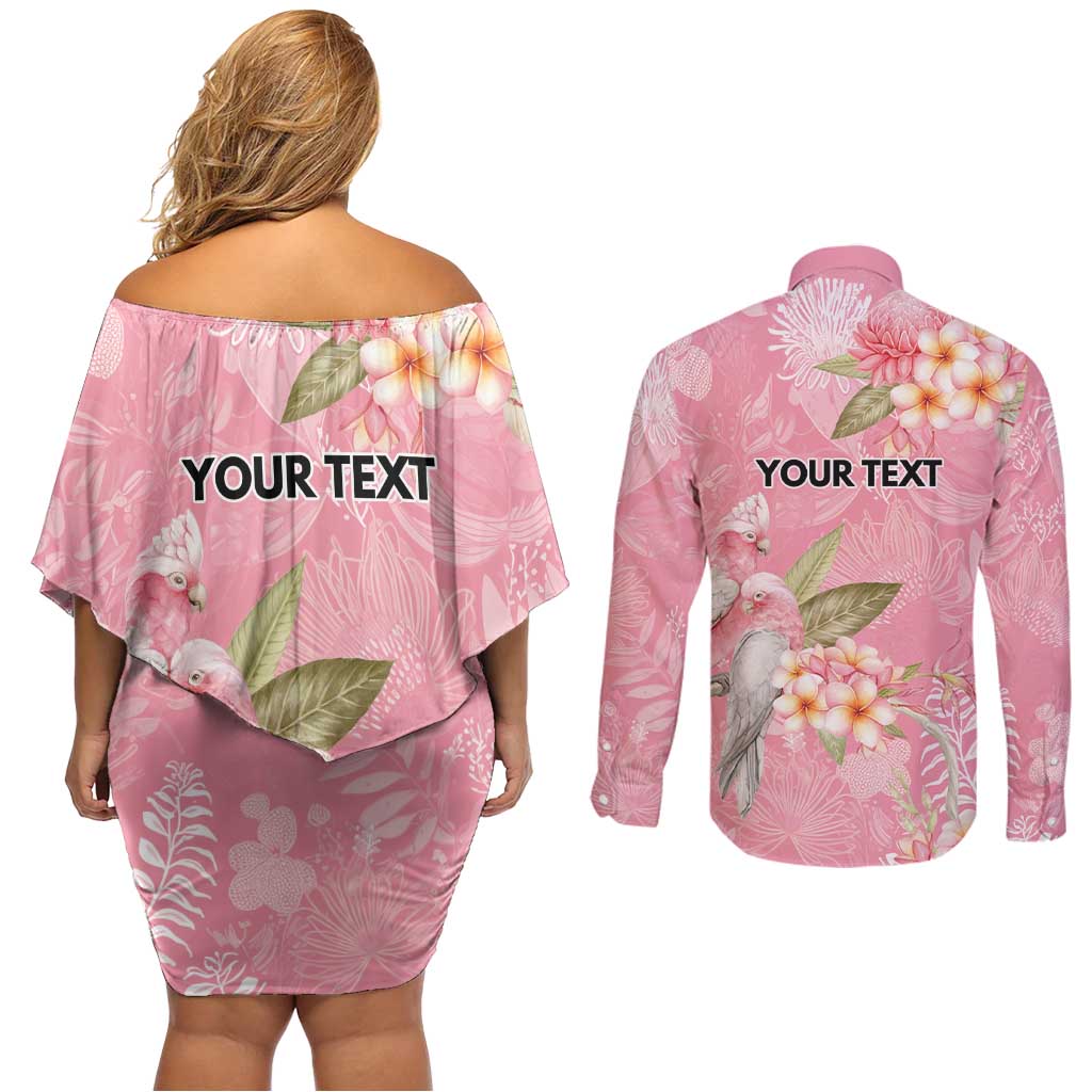 Personalised Galah Cockatoo Fighting in Pink Couples Matching Off Shoulder Short Dress and Long Sleeve Button Shirt Australian Breast Cancer Spirit - Aussie Hoodie