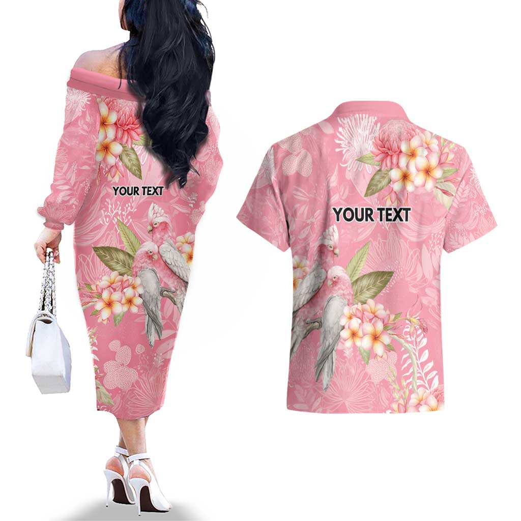 Personalised Galah Cockatoo Fighting in Pink Couples Matching Off The Shoulder Long Sleeve Dress and Hawaiian Shirt Australian Breast Cancer Spirit - Aussie Hoodie