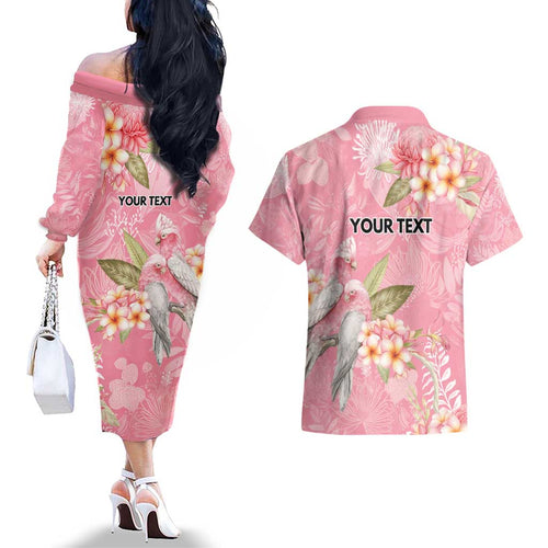Personalised Galah Cockatoo Fighting in Pink Couples Matching Off The Shoulder Long Sleeve Dress and Hawaiian Shirt Australian Breast Cancer Spirit - Aussie Hoodie