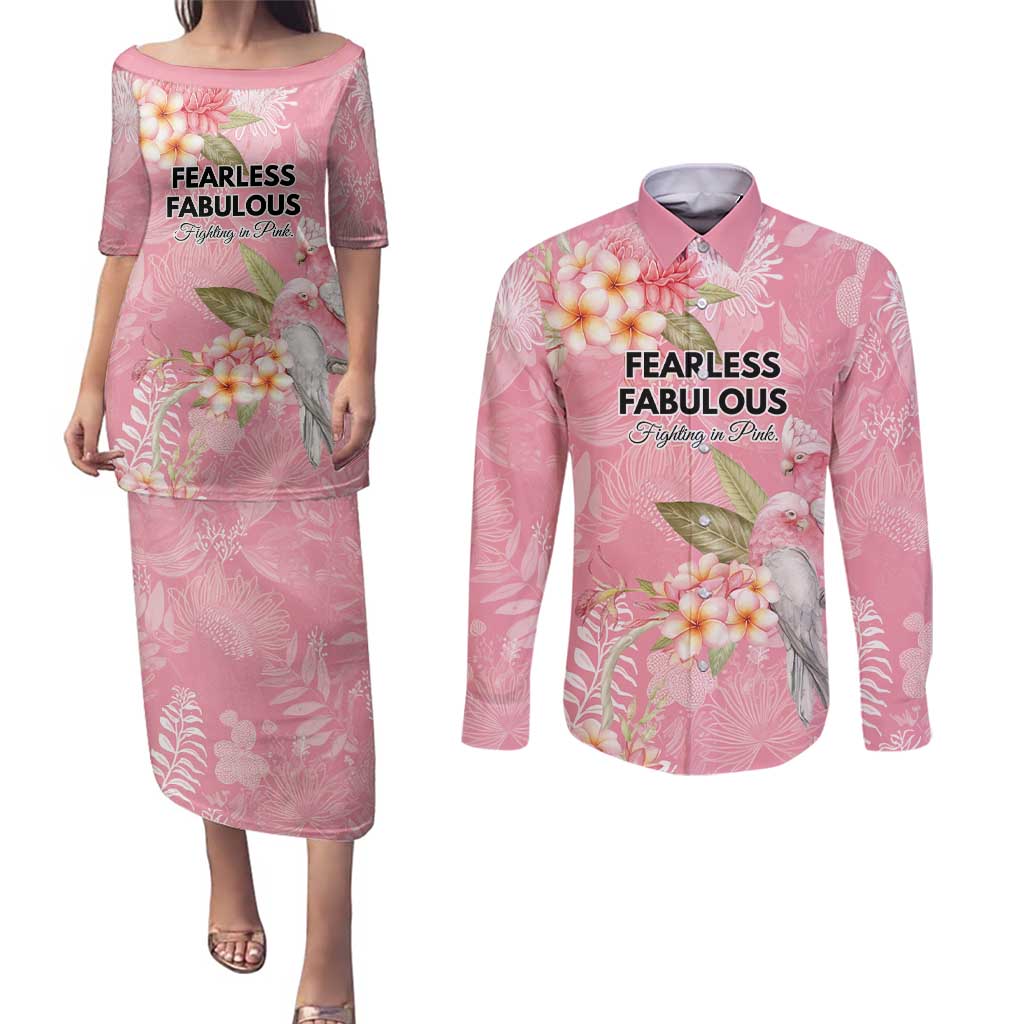 Personalised Galah Cockatoo Fighting in Pink Couples Matching Puletasi and Long Sleeve Button Shirt Australian Breast Cancer Spirit - Aussie Hoodie