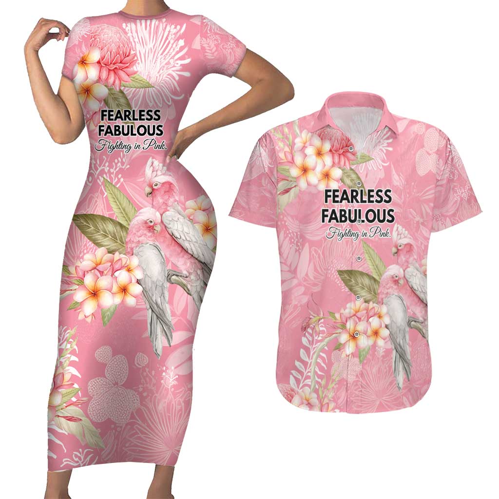 Personalised Galah Cockatoo Fighting in Pink Couples Matching Short Sleeve Bodycon Dress and Hawaiian Shirt Australian Breast Cancer Spirit - Aussie Hoodie