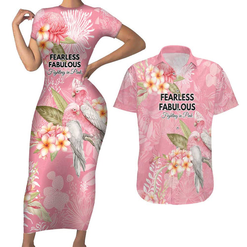 Personalised Galah Cockatoo Fighting in Pink Couples Matching Short Sleeve Bodycon Dress and Hawaiian Shirt Australian Breast Cancer Spirit - Aussie Hoodie
