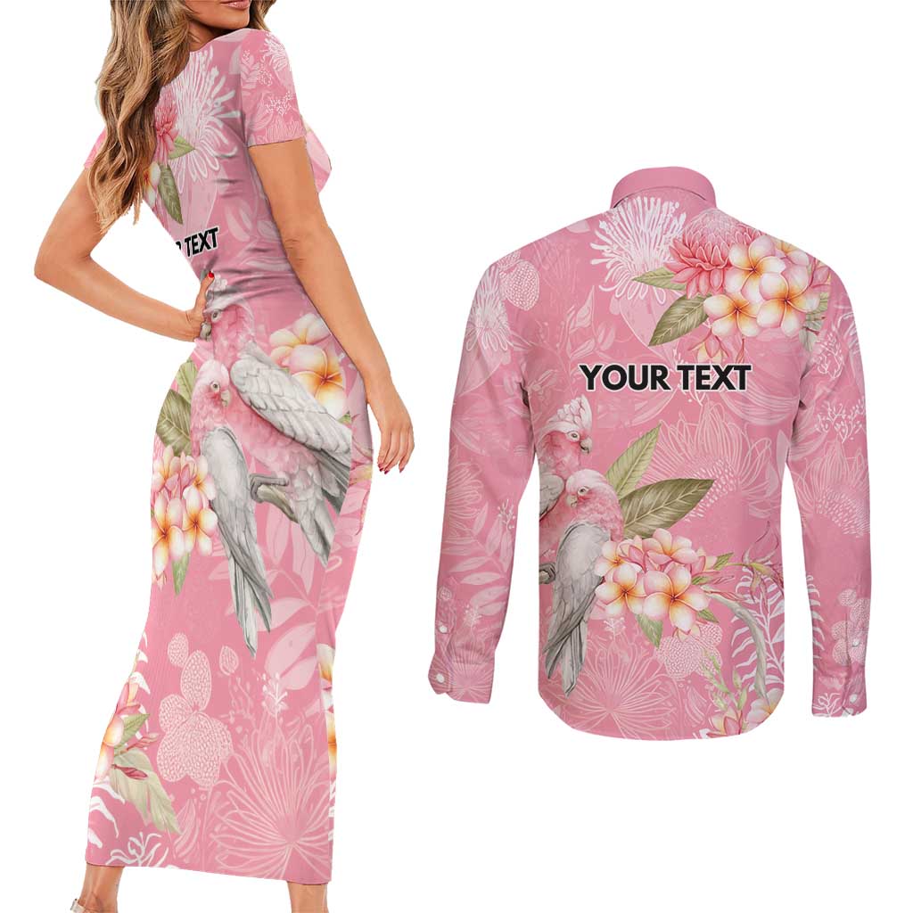 Personalised Galah Cockatoo Fighting in Pink Couples Matching Short Sleeve Bodycon Dress and Long Sleeve Button Shirt Australian Breast Cancer Spirit - Aussie Hoodie