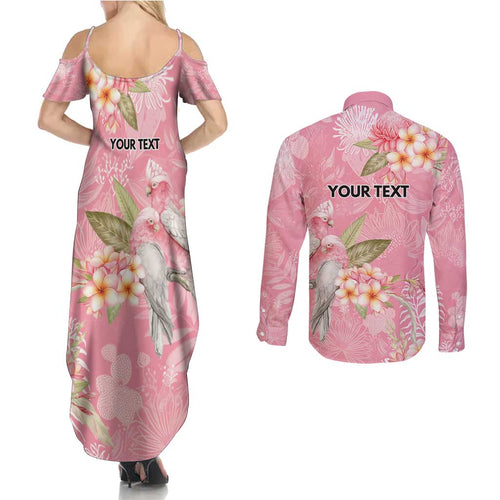 Personalised Galah Cockatoo Fighting in Pink Couples Matching Summer Maxi Dress and Long Sleeve Button Shirt Australian Breast Cancer Spirit - Aussie Hoodie