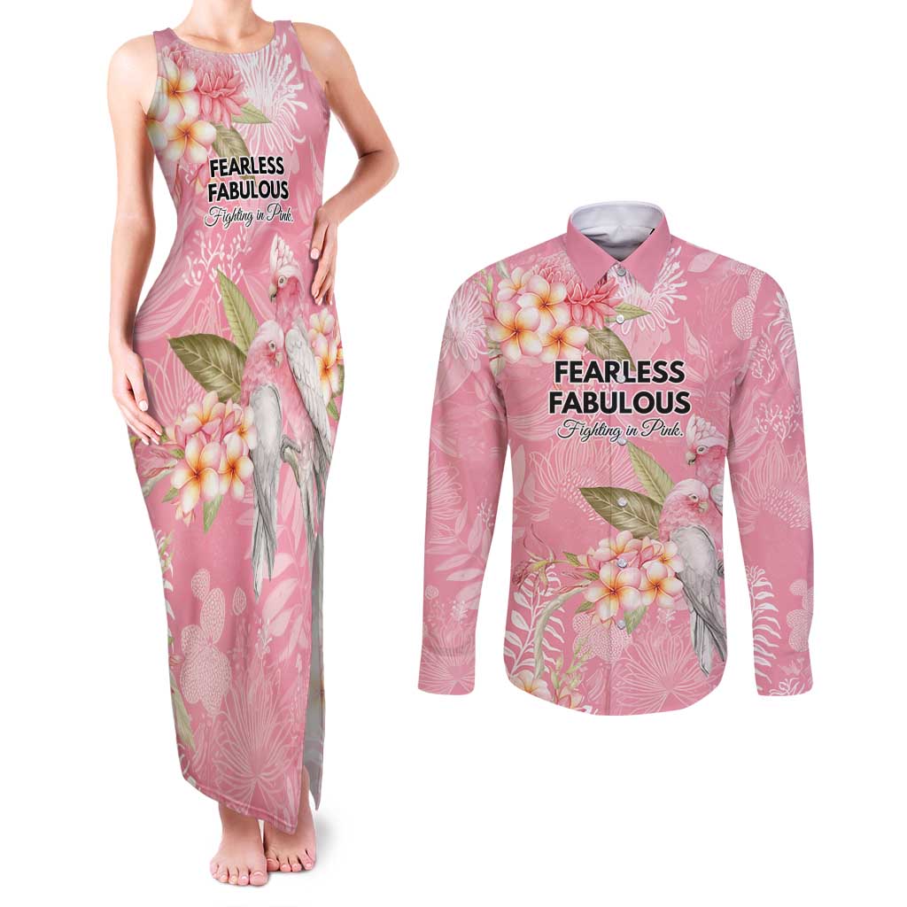 Personalised Galah Cockatoo Fighting in Pink Couples Matching Tank Maxi Dress and Long Sleeve Button Shirt Australian Breast Cancer Spirit - Aussie Hoodie