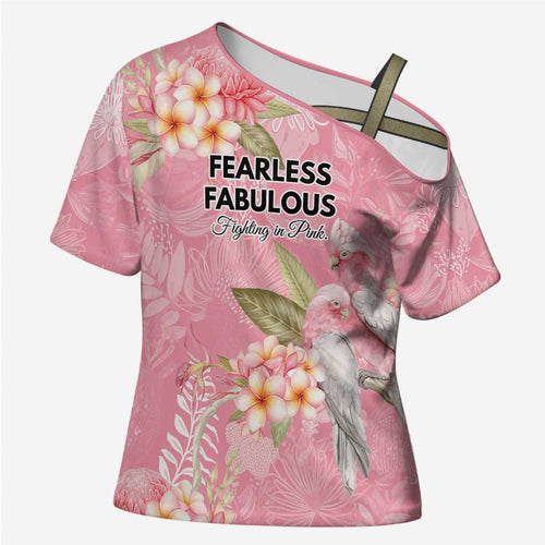 Personalised Galah Cockatoo Fighting in Pink Cross Shoulder Shirt Australian Breast Cancer Spirit - Aussie Hoodie