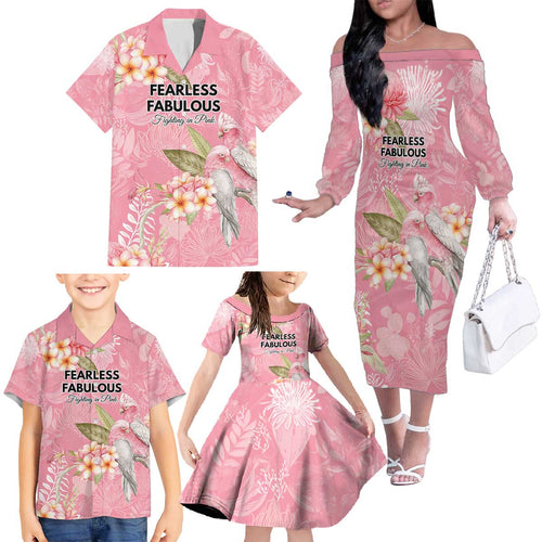 Personalised Galah Cockatoo Fighting in Pink Family Matching Off The Shoulder Long Sleeve Dress and Hawaiian Shirt Australian Breast Cancer Spirit - Aussie Hoodie