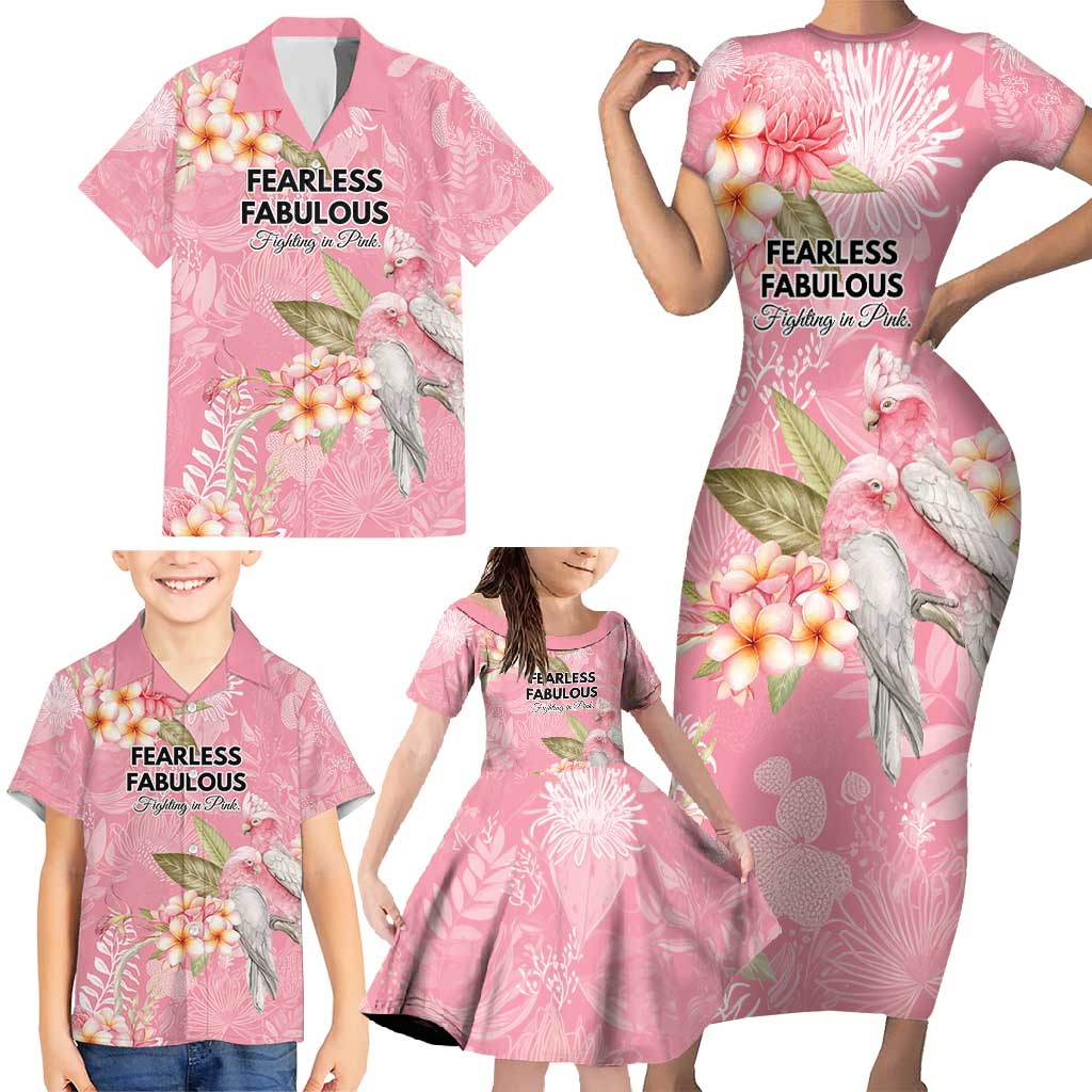 Personalised Galah Cockatoo Fighting in Pink Family Matching Short Sleeve Bodycon Dress and Hawaiian Shirt Australian Breast Cancer Spirit - Aussie Hoodie
