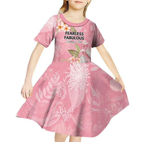 Personalised Galah Cockatoo Fighting in Pink Kid Short Sleeve Dress Australian Breast Cancer Spirit - Aussie Hoodie