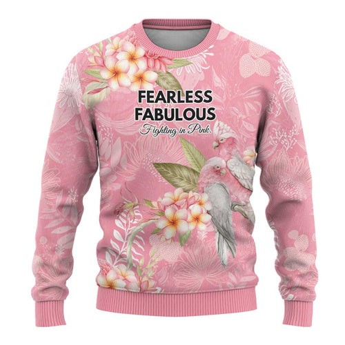 Personalised Galah Cockatoo Fighting in Pink Ugly Christmas Sweater Australian Breast Cancer Spirit - Aussie Hoodie
