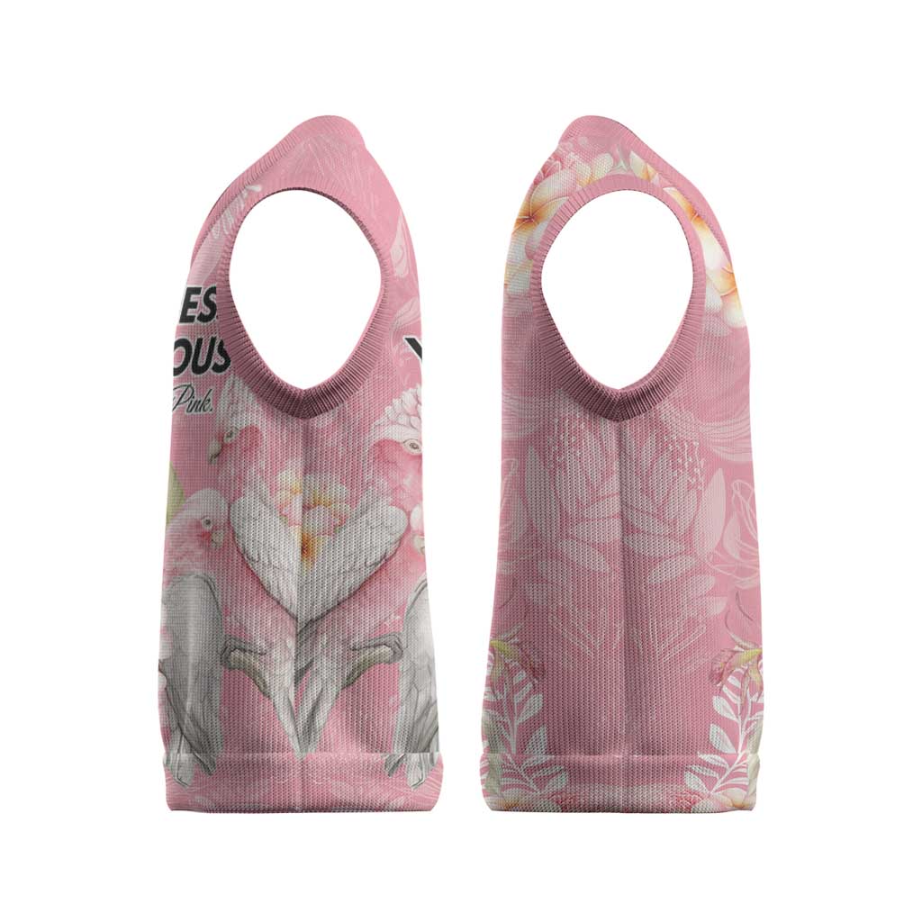 Personalised Galah Cockatoo Fighting in Pink Christmas Knitted V-Neck Vest Australian Breast Cancer Spirit - Aussie Hoodie