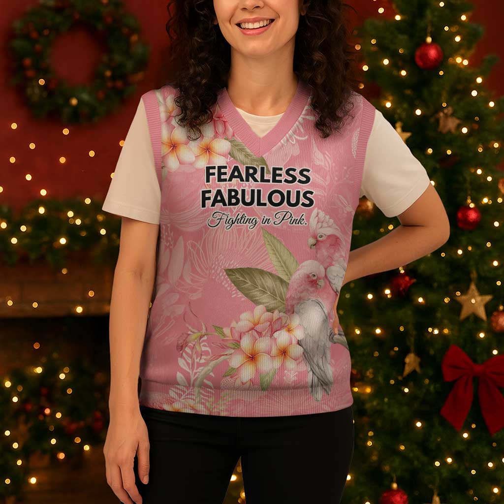 Personalised Galah Cockatoo Fighting in Pink Christmas Knitted V-Neck Vest Australian Breast Cancer Spirit - Aussie Hoodie