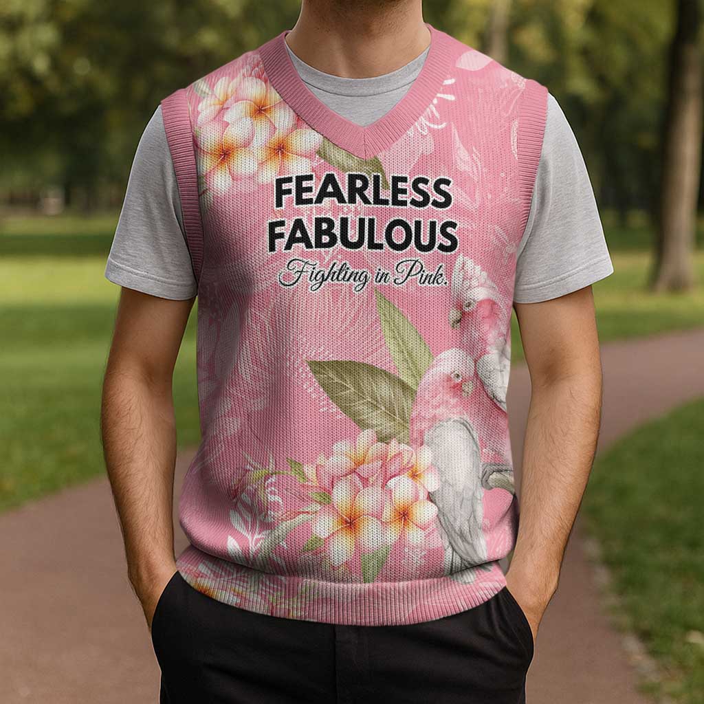 Personalised Galah Cockatoo Fighting in Pink Christmas Knitted V-Neck Vest Australian Breast Cancer Spirit - Aussie Hoodie
