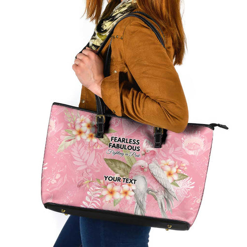 Personalised Galah Cockatoo Fighting in Pink Leather Tote Bag Australian Breast Cancer Spirit - Aussie Hoodie