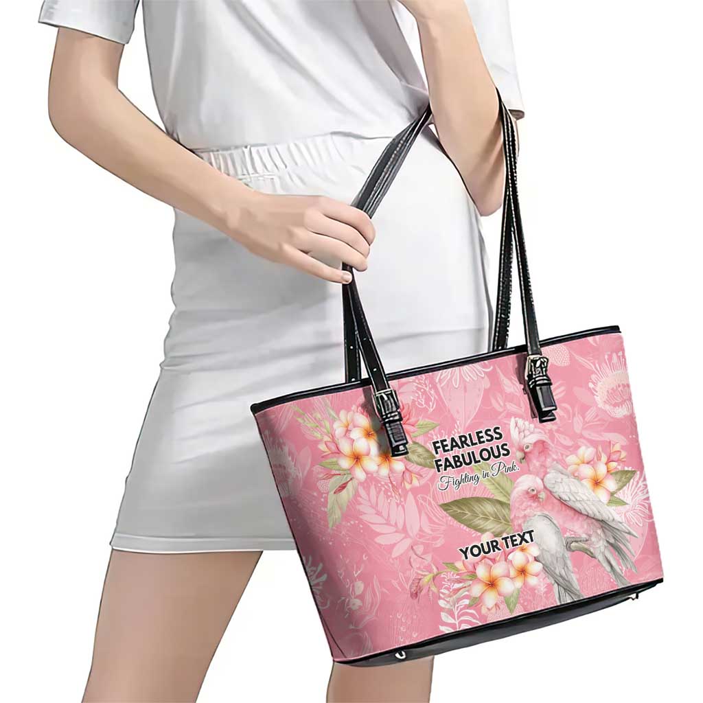 Personalised Galah Cockatoo Fighting in Pink Leather Tote Bag Australian Breast Cancer Spirit - Aussie Hoodie