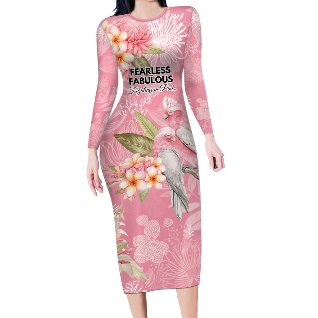 Personalised Galah Cockatoo Fighting in Pink Long Sleeve Bodycon Dress Australian Breast Cancer Spirit - Aussie Hoodie