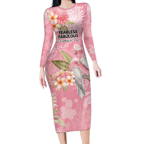 Personalised Galah Cockatoo Fighting in Pink Long Sleeve Bodycon Dress Australian Breast Cancer Spirit - Aussie Hoodie