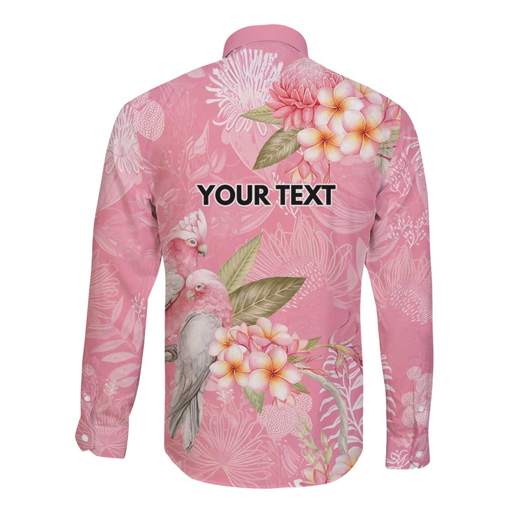 Personalised Galah Cockatoo Fighting in Pink Long Sleeve Button Shirt Australian Breast Cancer Spirit - Aussie Hoodie