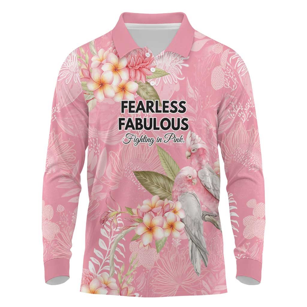 Personalised Galah Cockatoo Fighting in Pink Long Sleeve Polo Shirt Australian Breast Cancer Spirit - Aussie Hoodie