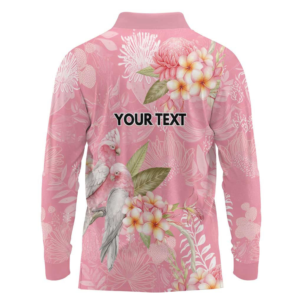 Personalised Galah Cockatoo Fighting in Pink Long Sleeve Polo Shirt Australian Breast Cancer Spirit - Aussie Hoodie