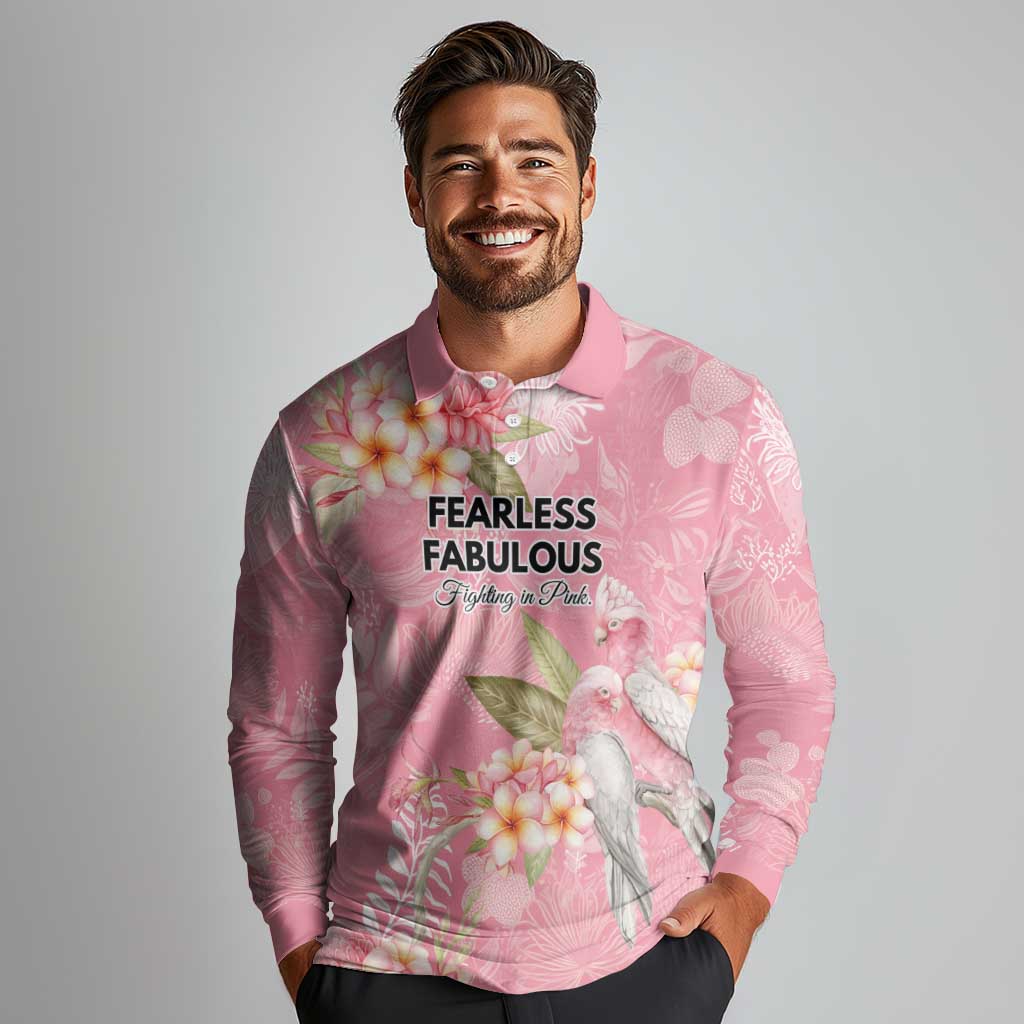 Personalised Galah Cockatoo Fighting in Pink Long Sleeve Polo Shirt Australian Breast Cancer Spirit - Aussie Hoodie