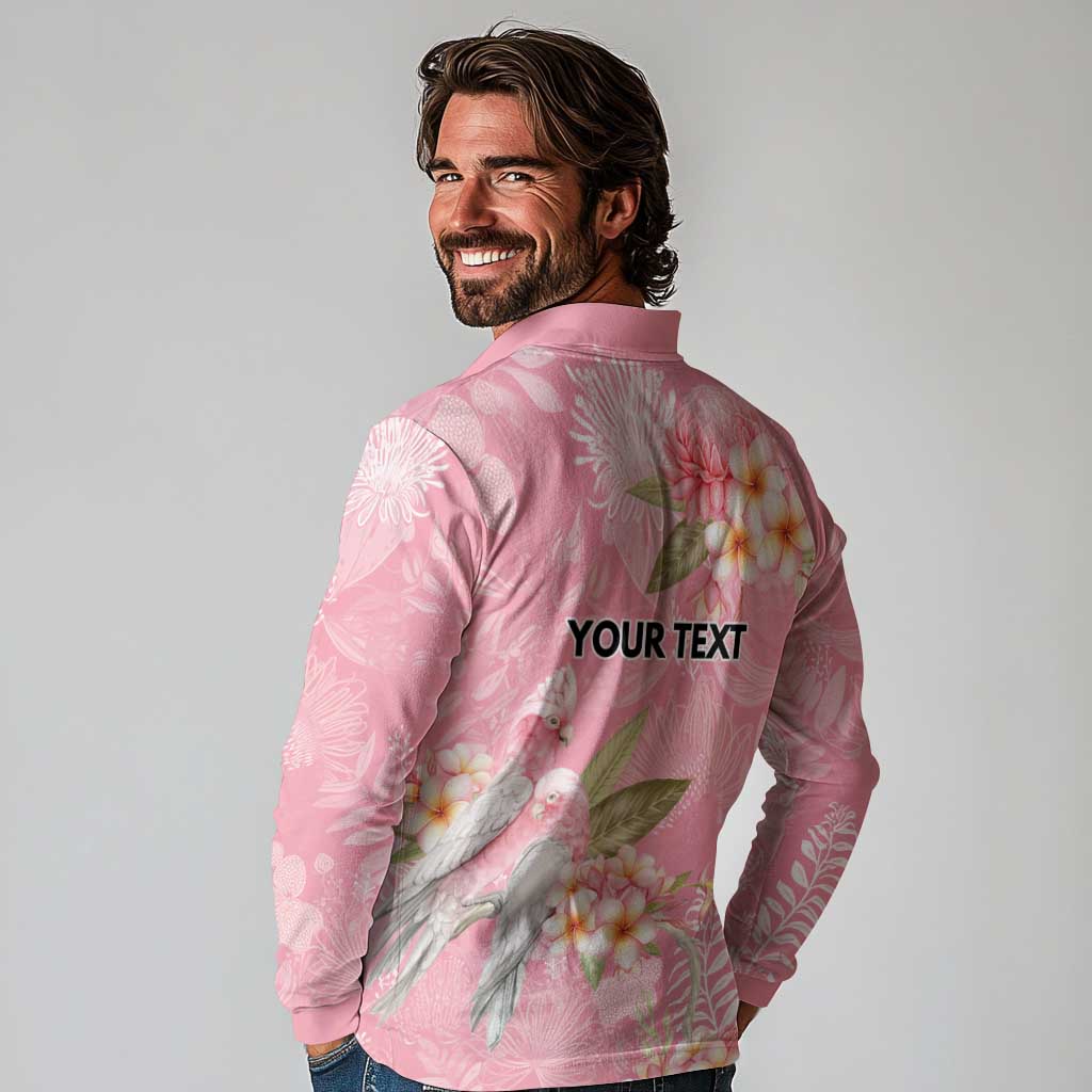 Personalised Galah Cockatoo Fighting in Pink Long Sleeve Polo Shirt Australian Breast Cancer Spirit - Aussie Hoodie