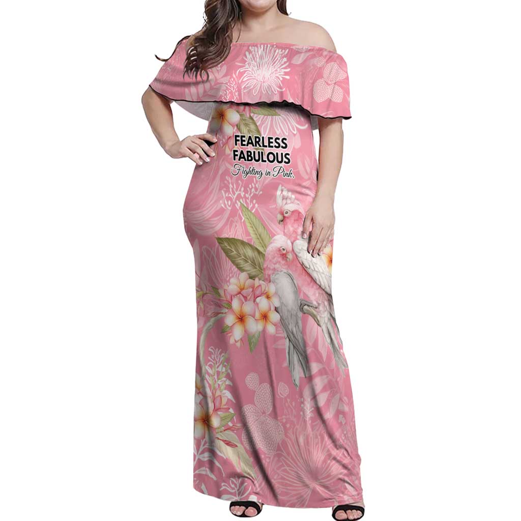 Personalised Galah Cockatoo Fighting in Pink Off Shoulder Maxi Dress Australian Breast Cancer Spirit - Aussie Hoodie