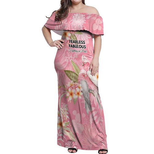 Personalised Galah Cockatoo Fighting in Pink Off Shoulder Maxi Dress Australian Breast Cancer Spirit - Aussie Hoodie