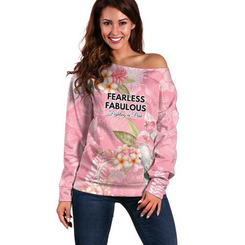Personalised Galah Cockatoo Fighting in Pink Off Shoulder Sweater Australian Breast Cancer Spirit - Aussie Hoodie