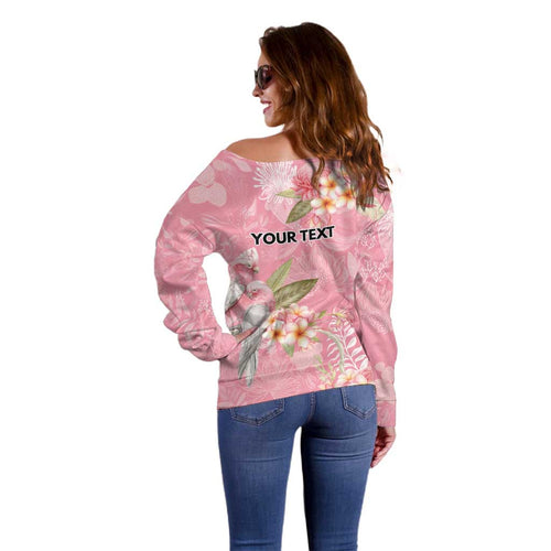 Personalised Galah Cockatoo Fighting in Pink Off Shoulder Sweater Australian Breast Cancer Spirit - Aussie Hoodie