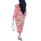 Personalised Galah Cockatoo Fighting in Pink Off The Shoulder Long Sleeve Dress Australian Breast Cancer Spirit - Aussie Hoodie