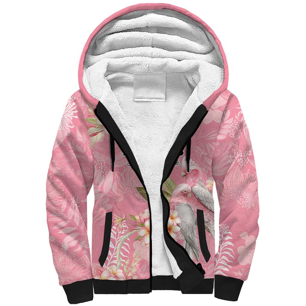 Personalised Galah Cockatoo Fighting in Pink Sherpa Hoodie Australian Breast Cancer Spirit - Aussie Hoodie