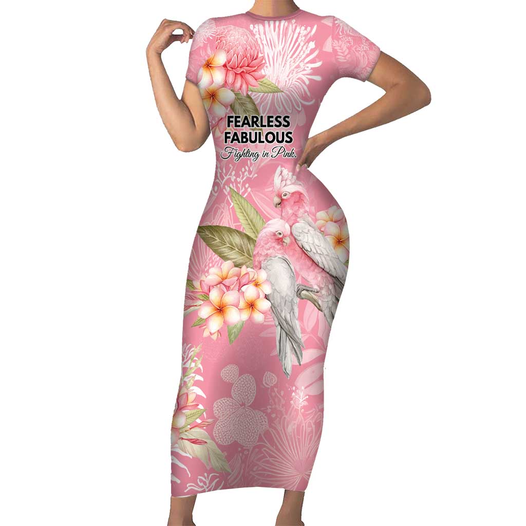 Personalised Galah Cockatoo Fighting in Pink Short Sleeve Bodycon Dress Australian Breast Cancer Spirit - Aussie Hoodie